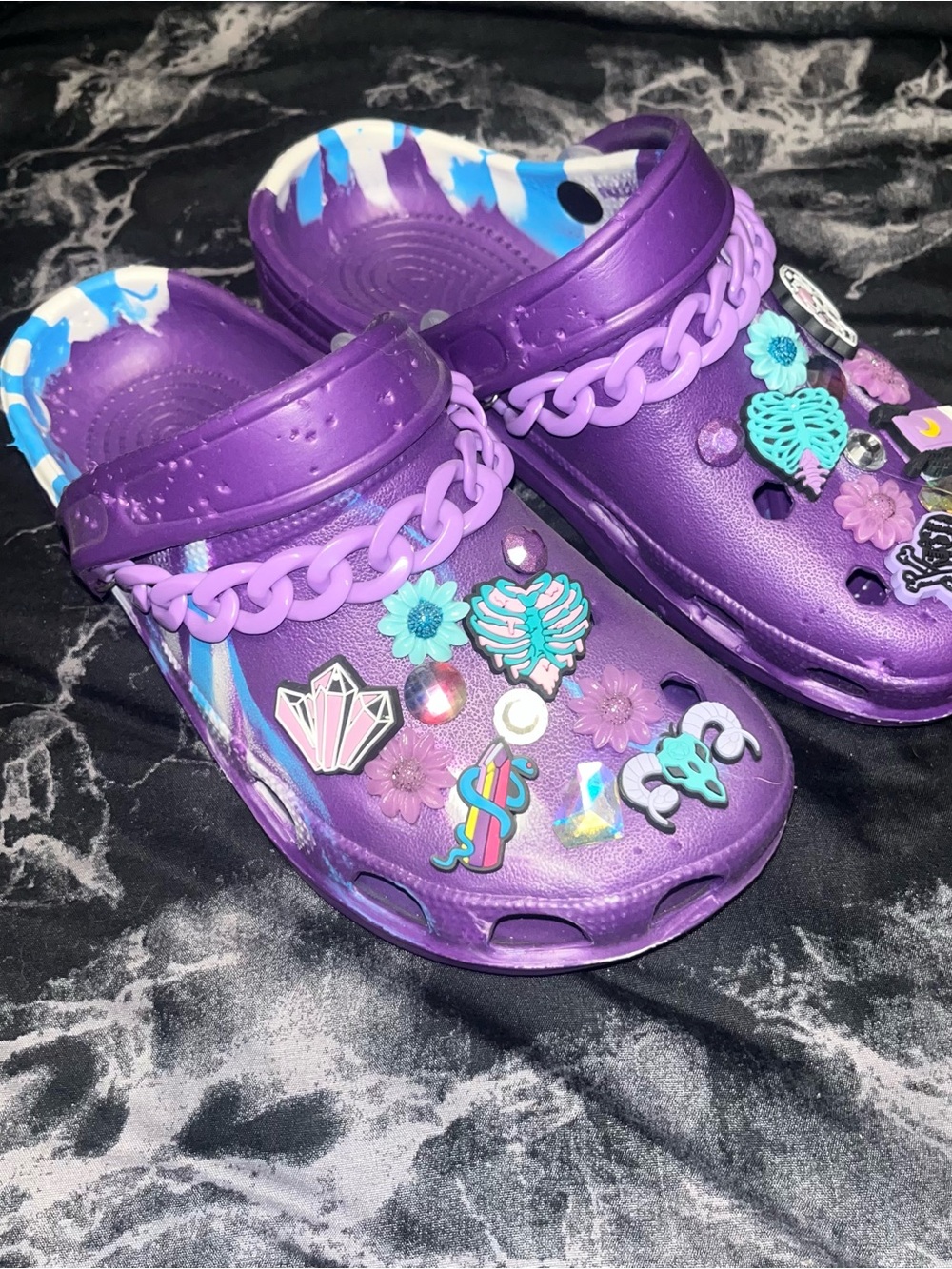 Croc style Purple Slip-On Clog Sandals with Charms m5 w7